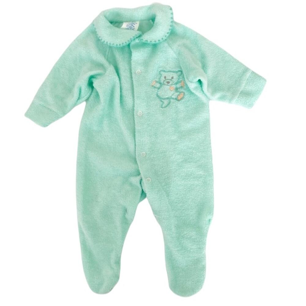 Vintage Gerber Mint Green Terrycloth Long Sleeve One Piece 11-17 LB